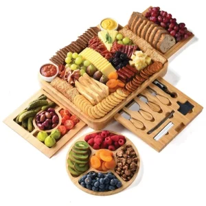 Plateau à fromage en bambou coffret cadeau extra-large plateau de service à viande charcuterie en bois-