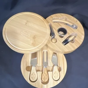 Jeu de plateau à fromage Harley-Davidson bambou avec couteaux, tire-bouchon, bouchon et plus-